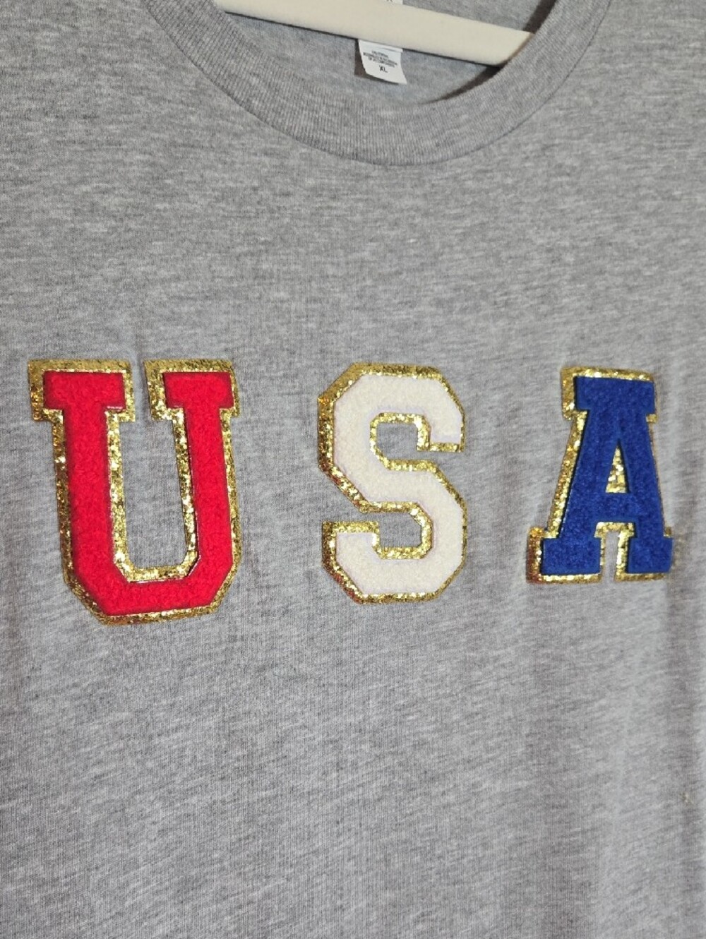 Bella Canvas Gray USA Sequin Patch Tee Size XL P2P 23-26" - Picture 3 of 5